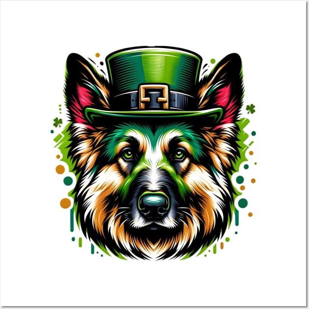 Vibrant German Shepherd Dog Celebrates Saint Patrick's Day Wall Art by ArtRUs